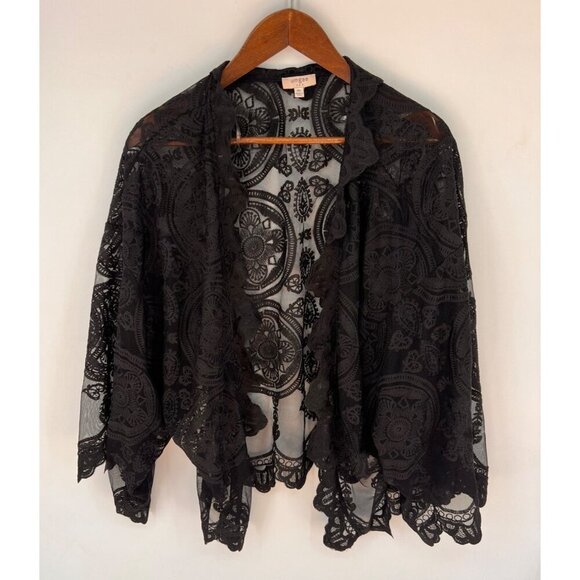 Umgee Womens Black Lace Kimono Wrap Size Medium/Large Witchy Boho Sheer Wrap - Picture 1 of 5